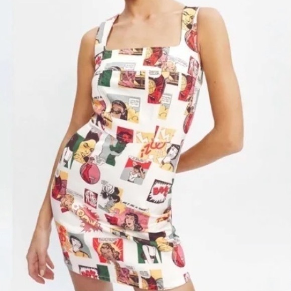 RARE Reformation Davies Bustier Denim Mini Dress (Comic Print) - Size 4 - Picture 1 of 9